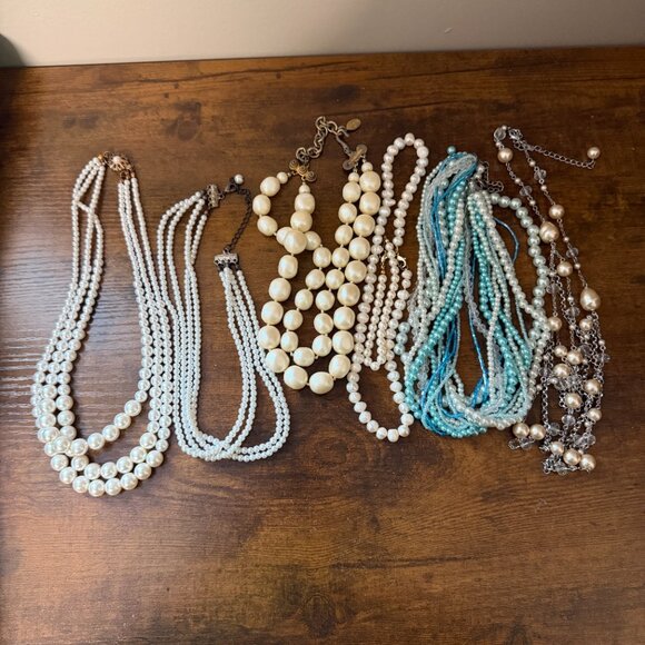 Set of 5 Faux Pearl and Beaded Necklace, one bracelet - Picture 2 of 16